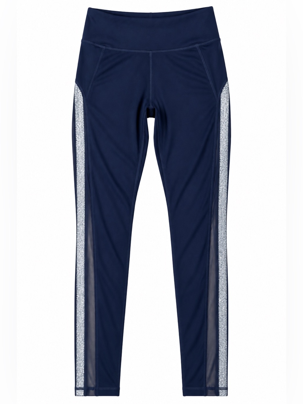 Women's Navy High-Rise Leggings w/Silver Mesh Side Stripe Detail